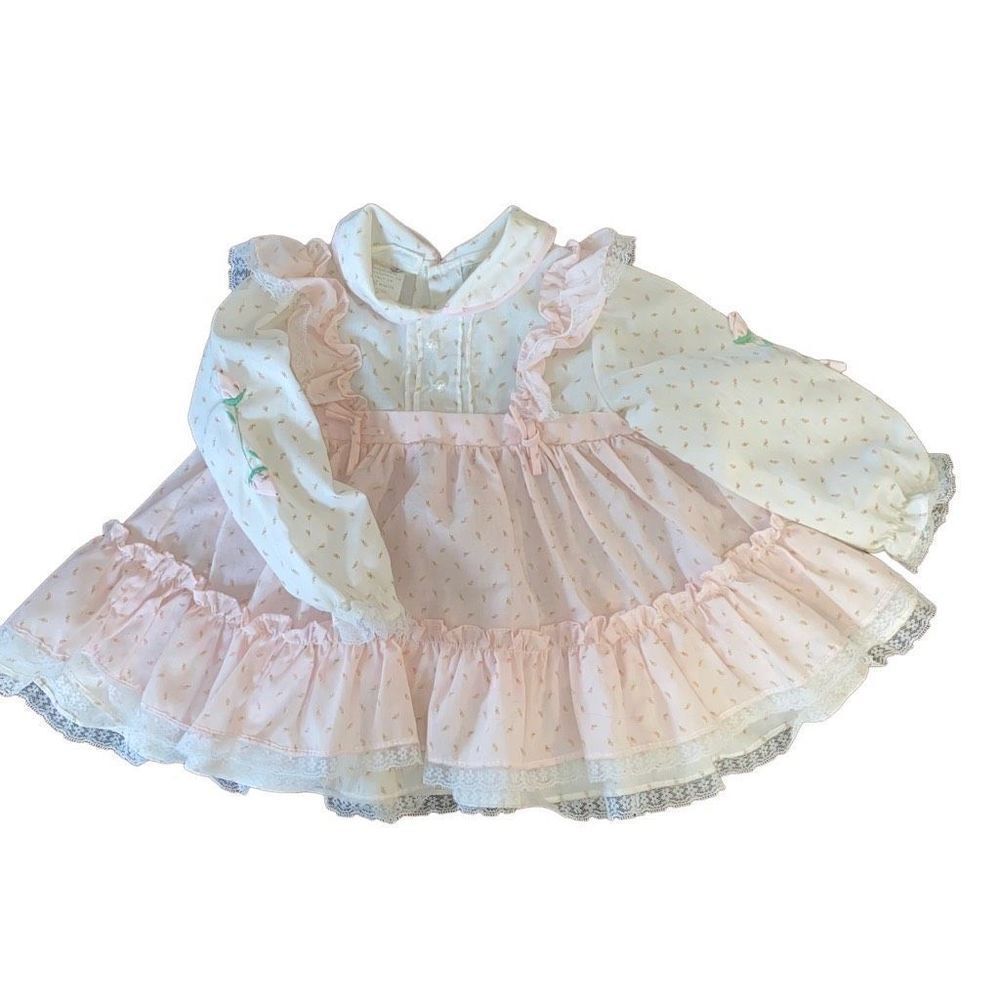 Vintage Baby Togs FrillyโPink PinaforeโDress
